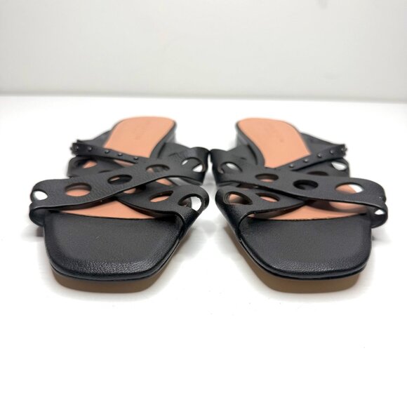 Halston Heritage Cutout Studded Criss Cross Leather Slide Sandals Flats Womens 6 - Picture 2 of 8